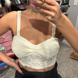 Cream lace crop tank